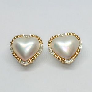 14k Luminous Mabe Pearl & Diamond Earrings